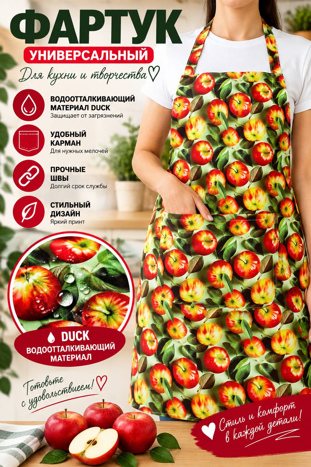 Фартук для кухни, защитный фартук для готовки, водоотталкивающий - 