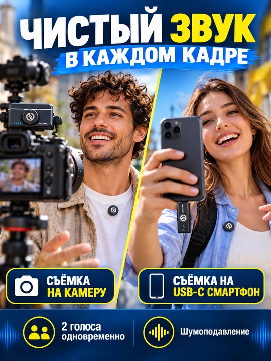 Hollyland LARK M2 Mini Combo simsiz petlichkali mikrofon, kamera va USB-C uchun