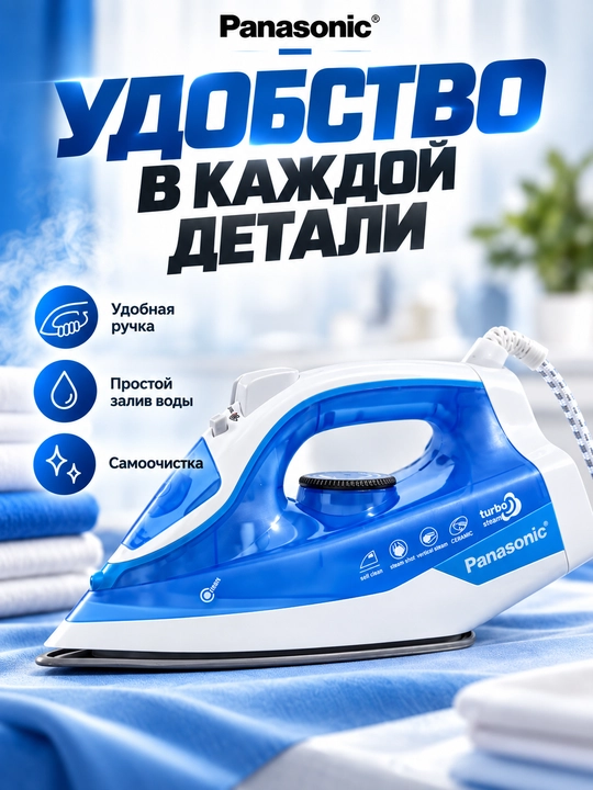 Утюг паровой PANASONIC 2000Вт с керамической подошвой и самоочисткой