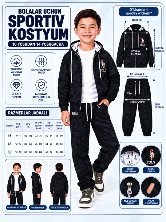 O‘g‘il bolalar uchun sport kostyumi, o‘smirlar uchun kiyim, bolalar uchun dvoyka