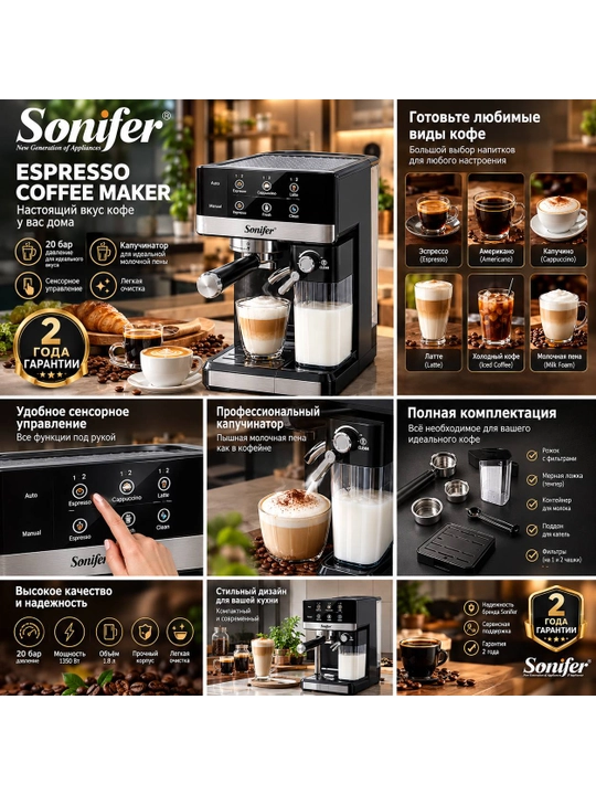 Kofemashina, Espresso latte va kapuchino Sonifer SF-3575, SF-3605, 3599 kofe aparat