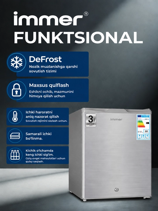 IMMER, DeFrost, LOCK and KEY sovutish kamerasi, 48 litr, tejamkor, kuniga 6 kg gacha