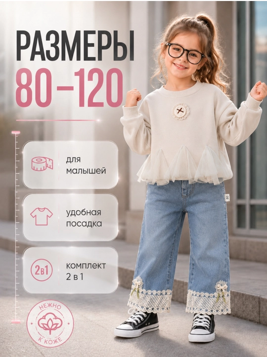 Современный комплект для девочек: кофта и широкие брюки, комплект для девочек - 