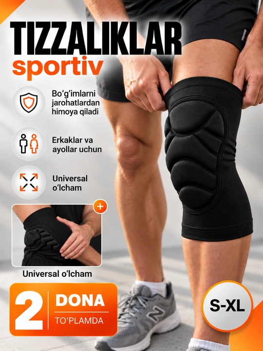 Tizza bo‘g‘imi, sport va raqs uchun tizzabandlar, voleybol, futbol uchun himoya, 2 dona