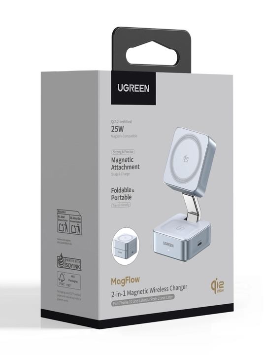 UGREEN Qi2 25Вт Складная магнитная зарядная станция 2-в-1 W752 55960B