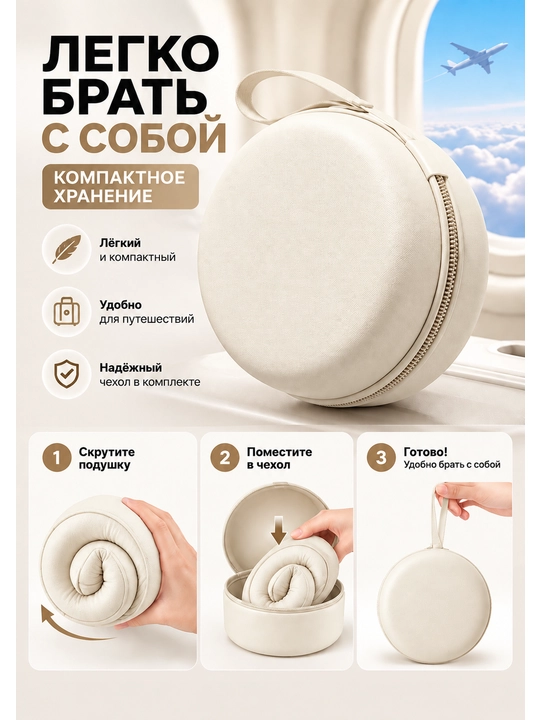 Sayohat bo‘yin yostig‘i U-shakl, ortopedik, 360° tayanch, samolyot va yo‘l uchun