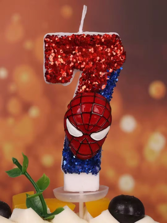 Свеча-цифра для торта Minecraft, Spider-Man, от 0 до 9, свечи на день рождения для детей