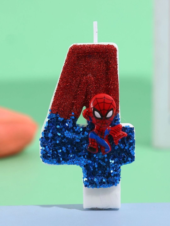 Свеча-цифра для торта Minecraft, Spider-Man, от 0 до 9, свечи на день рождения для детей - 