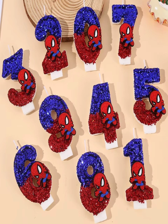 Свеча-цифра для торта Minecraft, Spider-Man, от 0 до 9, свечи на день рождения для детей