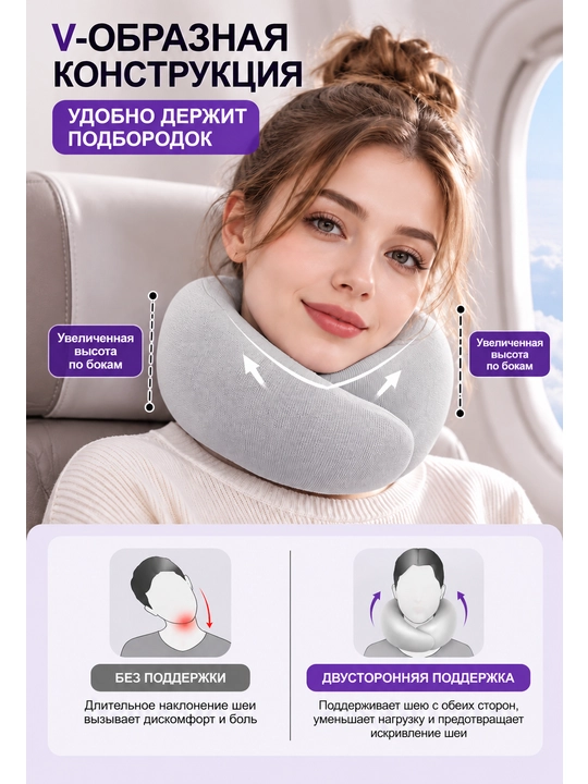 Дорожная подушка для шеи U-образная, ортопедическая, 360° поддержка, складная