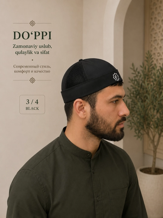 Do'ppi erkaklar uchun yengil va nafas oluvchi, namoz va kundalik uchun islomiy bosh kiyim