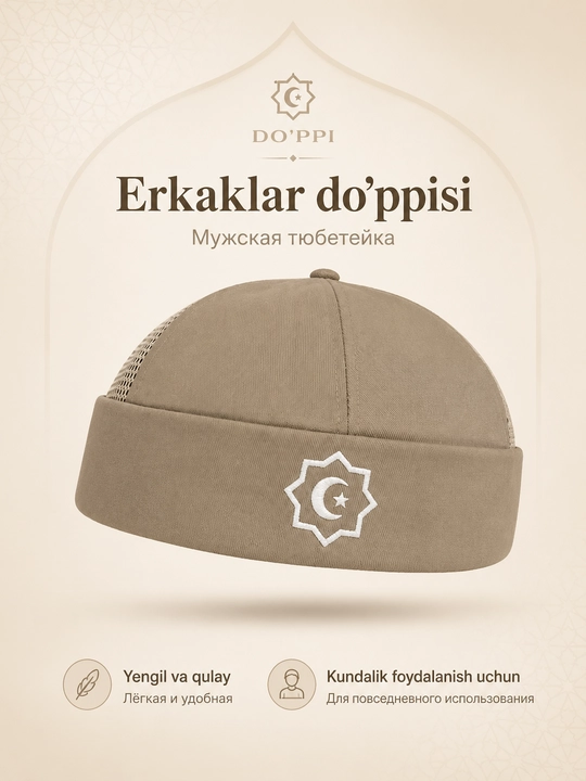 Do'ppi erkaklar uchun yengil va nafas oluvchi, namoz va kundalik uchun islomiy bosh kiyim - 