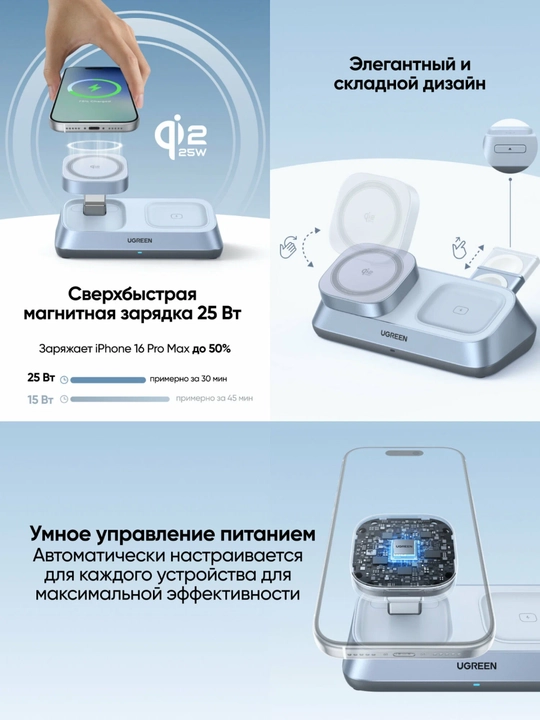 UGREEN Qi2 25W 3-in-1 Magnitli zaryadlash stansiyasi W711 55677