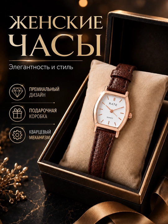Женские наручные часы RATE с кожаным ремешком, кварцевые, классический дизайн - 