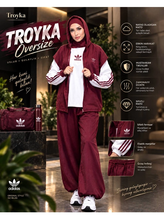 Ayollar sport kostyumi, troyka, keng shim, sport kiyimi - 
