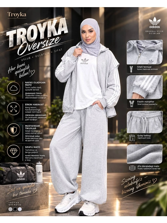 Ayollar sport kostyumi, troyka, keng shim, sport kiyimi - 