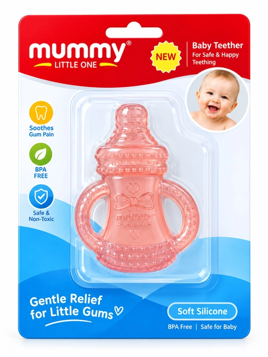 Chaqaloqlar uchun silikon tishlagich Mummy shisha shaklida, 3+ oylik - 