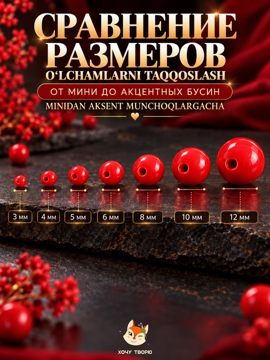 Набор бусин для рукоделия и украшений, 612 шт, 7 размеров, 3–12 мм