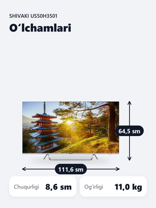Телевизор Shivaki US50H3501 50 Smart, Google Tv, 4K UHD, пульт с голосовым поиском