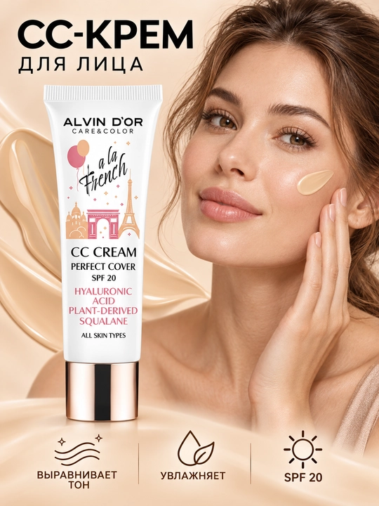 Alvin D’or ALF-02 A LA FRENCH SPF 20, rangni tekislovchi CC-kremi, 25 ml