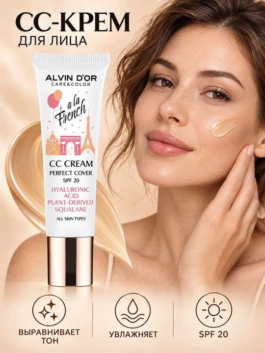 Alvin D’or ALF-02 A LA FRENCH SPF 20, rangni tekislovchi CC-kremi, 25 ml