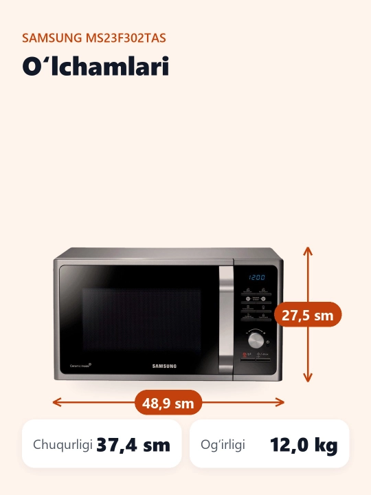 Mikroto'lqinli pech Samsung MS23F302TAS/UZ