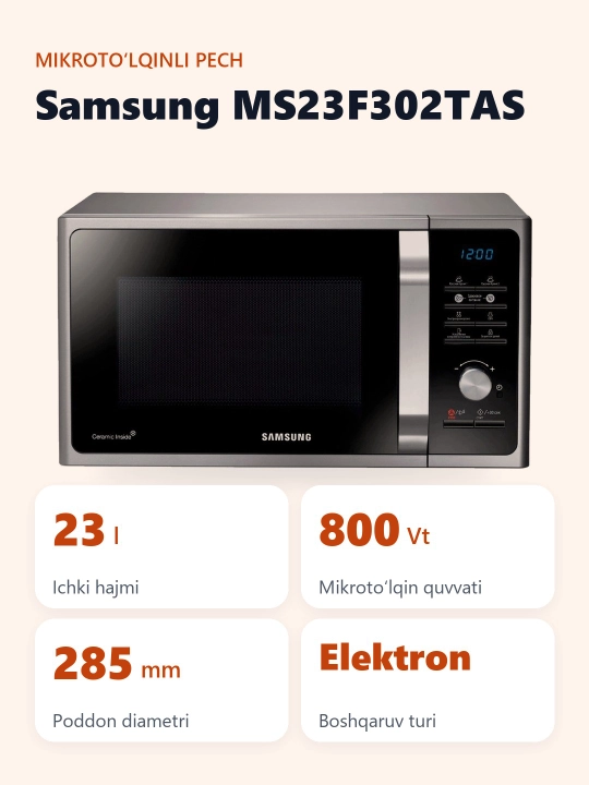Mikroto'lqinli pech Samsung MS23F302TAS/UZ