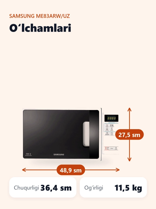 Mikroto'lqinli pech Samsung ME83ARW/UZ