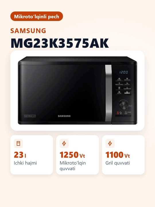 Mikrotolqinli pech Samsung MG23K3575AK
