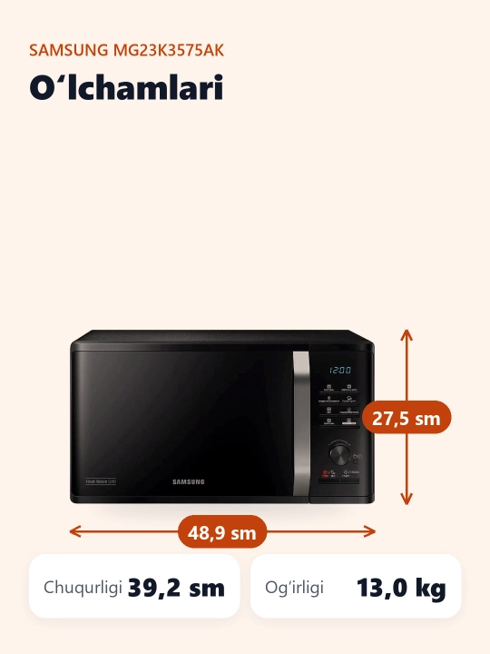 Mikrotolqinli pech Samsung MG23K3575AK