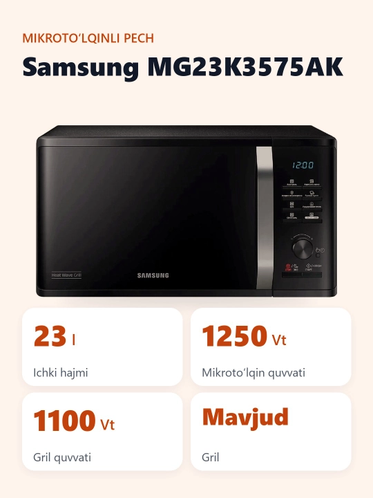 Mikrotolqinli pech Samsung MG23K3575AK