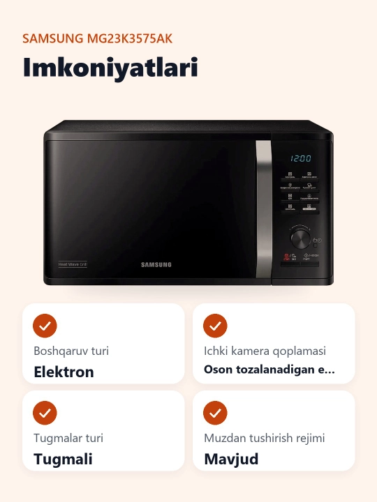 Mikrotolqinli pech Samsung MG23K3575AK