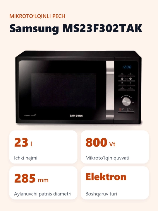 Mikroto'lqinli pech Samsung MS23F302TAK/UZ