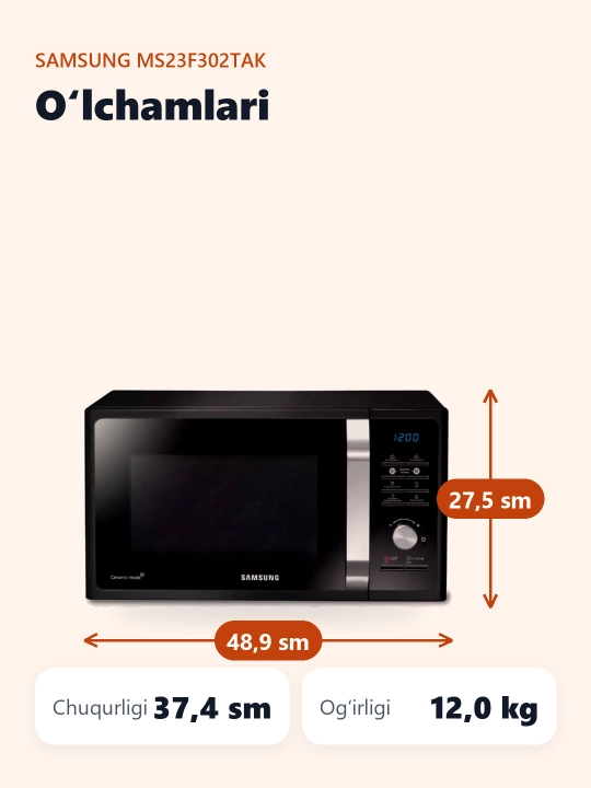 Mikroto'lqinli pech Samsung MS23F302TAK/UZ