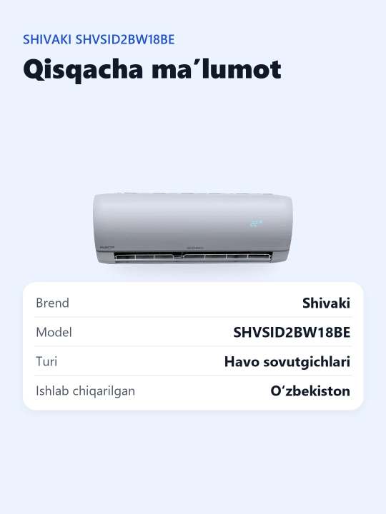 Konditsioner Shivaki SHVSID2BW18BE, Sendo 18 Inverter