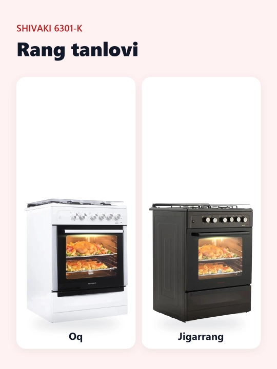 Shivaki 6301-K plitasi, 3 ta konforka, 65 l