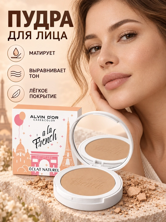 Alvin D’or ALF-03 ECLAT NATUREL A LA FRENCH xiralashtiruvchi kompakt upa, 10 g