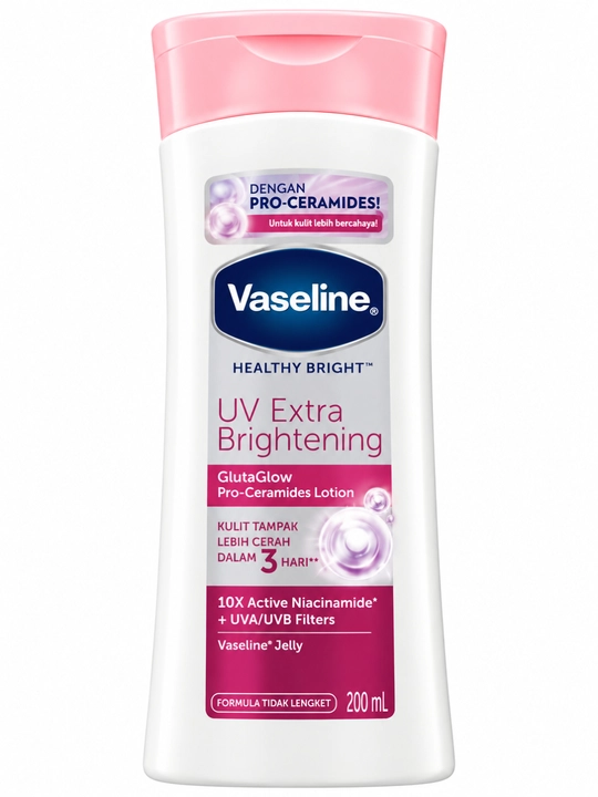 GlutaGlow texnologiyasiga ega Vaseline Healthy Bright UV Extra Brightening tana losoni, 200 ml - 