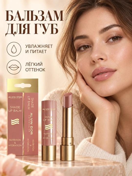 Бальзам для губ Alvin D’or ALB-02 NUTRITION & HYDRATION, увлажняющий, оттеночный