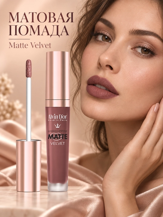 Alvin D’or LG-16M Matte Velvet suyuq mat lab bo‘yog‘i, uzoq saqlanadigan, 7 g