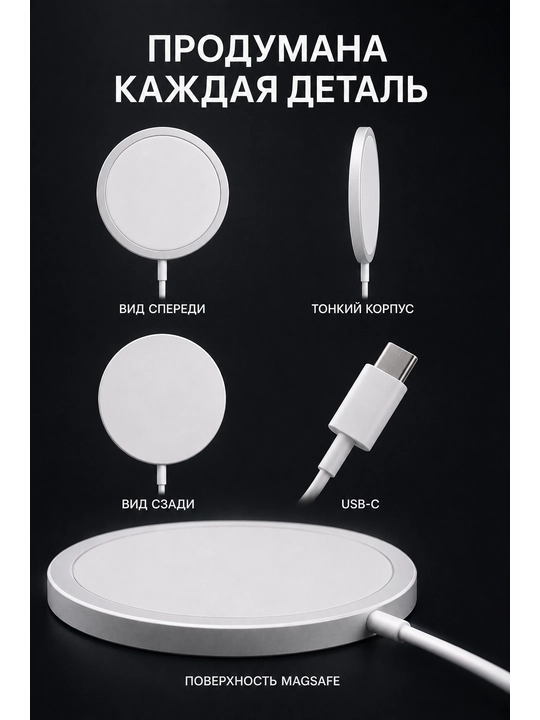 Беспроводное зарядное устройство Magsafe Charger, мощность Qi: 15 Вт, белый