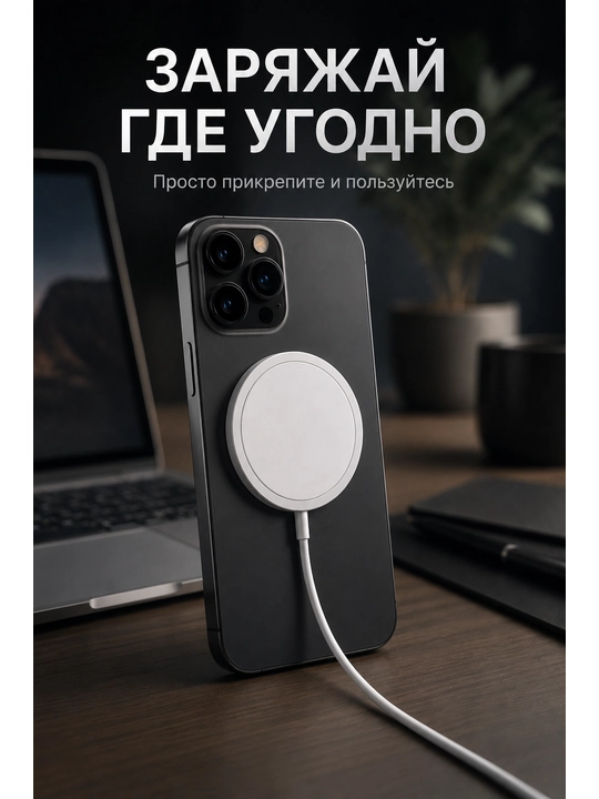 Беспроводное зарядное устройство Magsafe Charger, мощность Qi: 15 Вт, белый