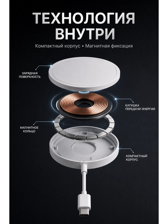 Беспроводное зарядное устройство Magsafe Charger, мощность Qi: 15 Вт, белый