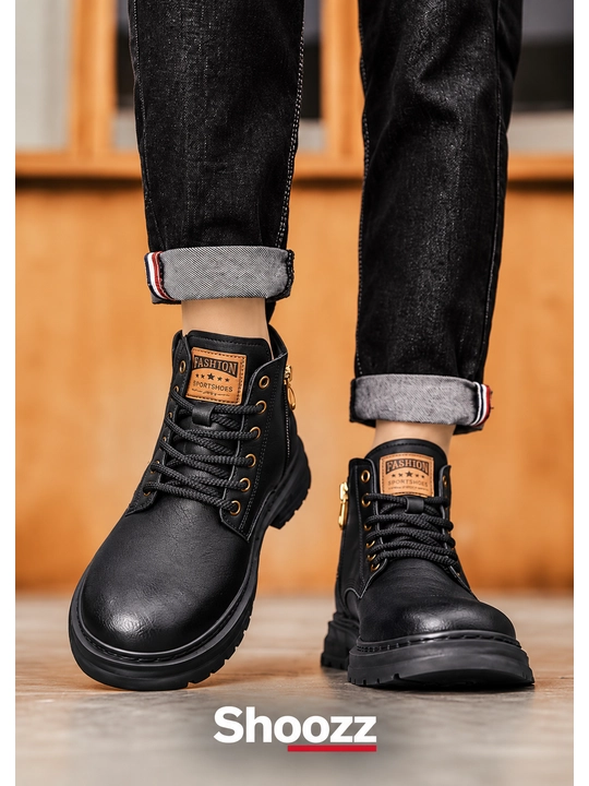 Erkaklar uchun bog‘ichli, baland, og‘ir tagcharmli mavsumiy poyabzal