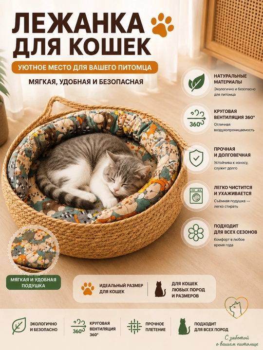 Лежанка для кошки, домик для кота, мягкая лежанка, корзинка для питомца