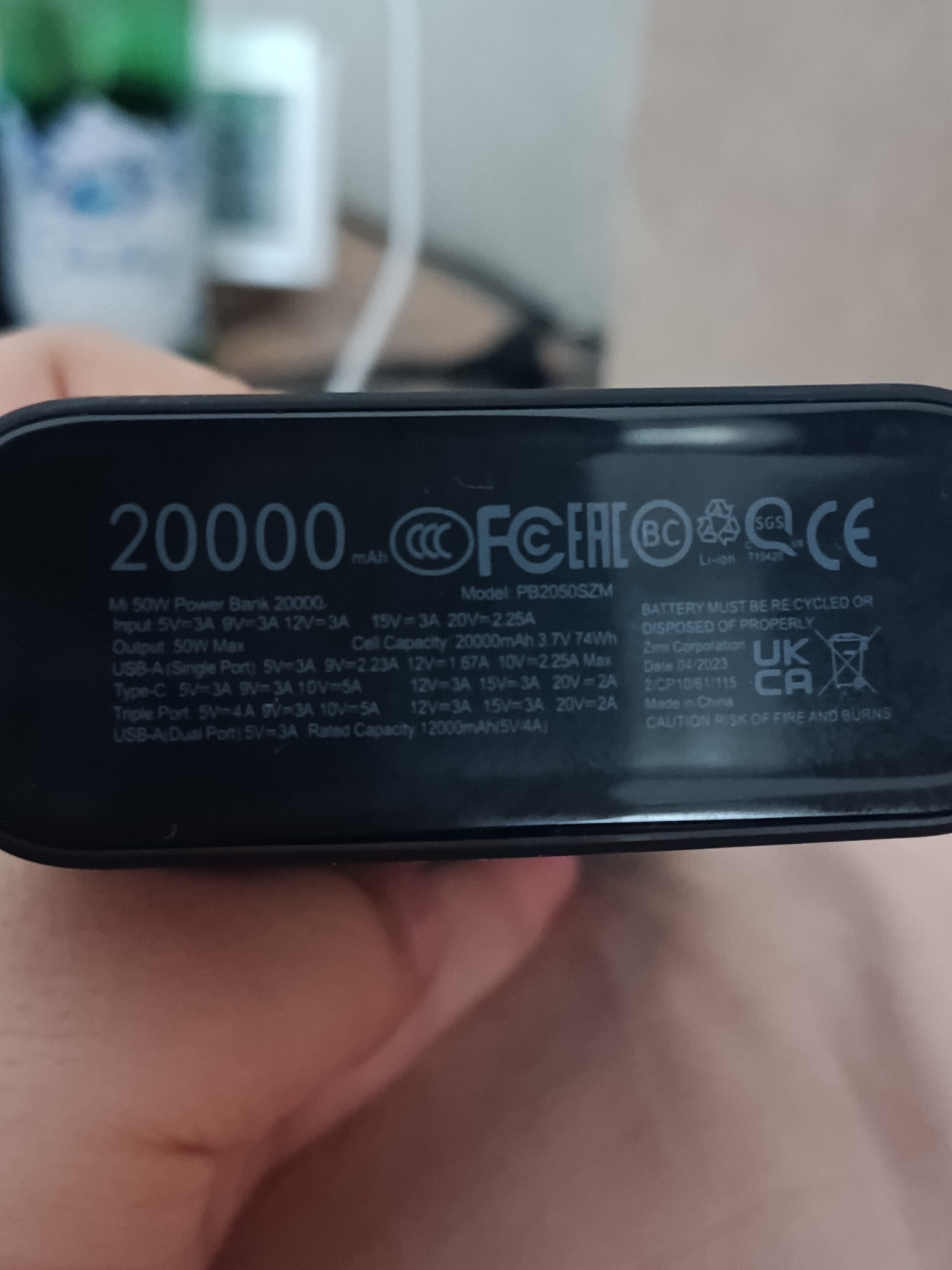 Power Bank 20000mA 18W-50W tashqi akkumulyator, tez zaryadlanadigan