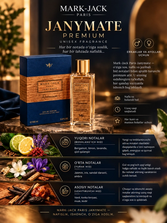 Mark-Jack Paris Janymate Premium Atir — erkaklar va ayollar uchun uniseks parfyum