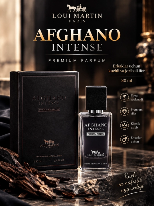 Loui Martin Afghano Intense Premium Erkaklar atiri — kuchli va quyuq ifor, 80 ml - 