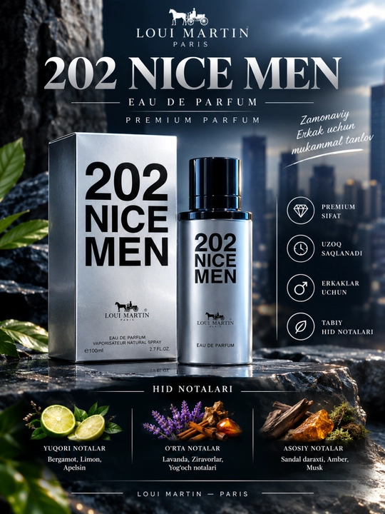 202 Nice Men Atir — Erkaklar Uchun Zamonaviy va Tetiklantiruvchi Ifor, 80 ml - 