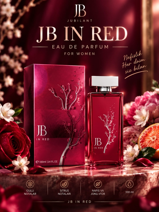 Jb in red ayollar atiri 100 ml — nafis gulli va sitrusli ifor, parfyumlangan suv - 